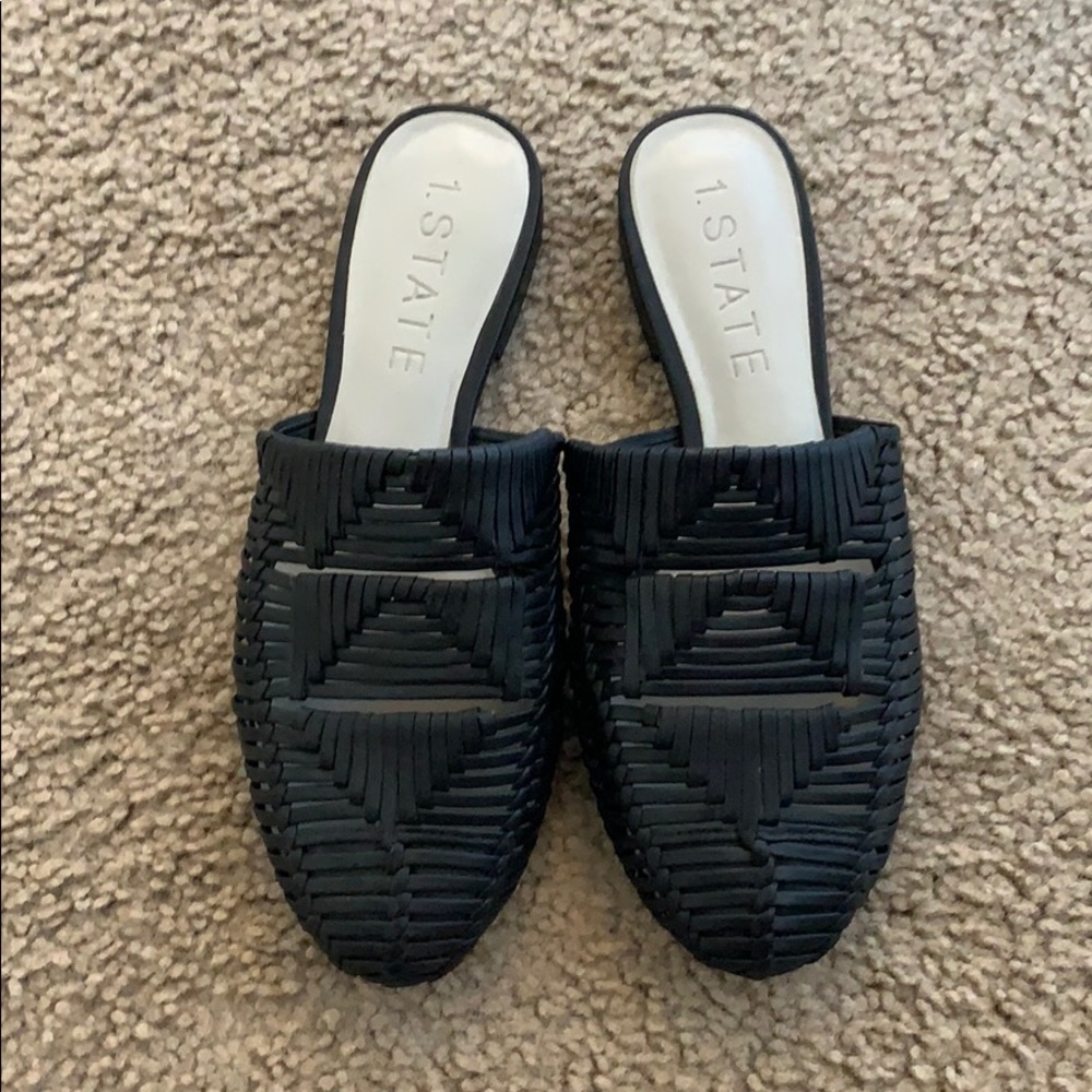 black woven leather syre mules slides flats